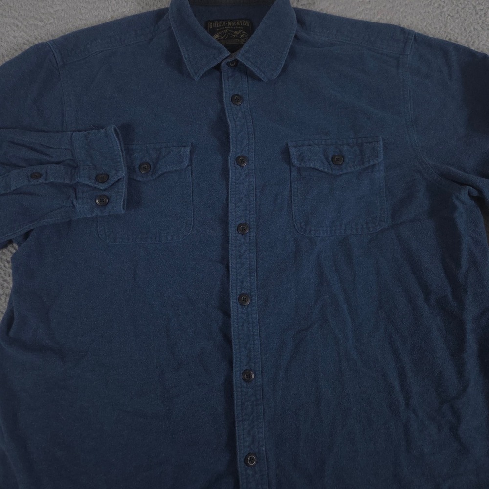 Grizzly Mountain Shirt Mens XXL Blue Cotton Flannel Double Pocket Rugged‎ Heavy